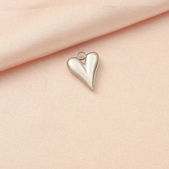 Picture of 3 PCs Eco-friendly 304 Stainless Steel Charms Silver Tone Heart 14mm x 12mm