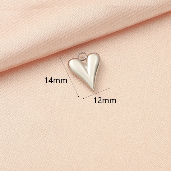 Picture of 3 PCs Eco-friendly 304 Stainless Steel Charms Silver Tone Heart 14mm x 12mm