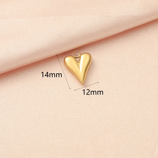 Picture of 3 PCs Eco-friendly Vacuum Plating 304 Stainless Steel Charms 18K Gold Plated Heart 14mm x 12mm