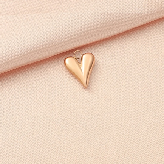 Picture of 3 PCs Eco-friendly Vacuum Plating 304 Stainless Steel Charms Rose Gold Heart 14mm x 12mm