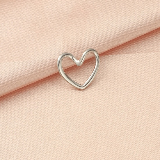 Picture of Eco-friendly 304 Stainless Steel Valentine's Day Connectors Charms Pendants Silver Tone Heart Hollow 17mm x 15mm, 3 PCs