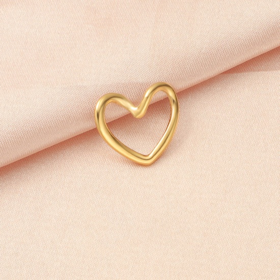 Picture of Eco-friendly 304 Stainless Steel Valentine's Day Connectors Charms Pendants 18K Gold Plated Heart Hollow 17mm x 15mm, 3 PCs