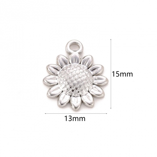 Immagine di Ecologico 304 Acciaio Inossidabile Charms Girasole Tono Argento 15mm x 13mm, 1 Pz