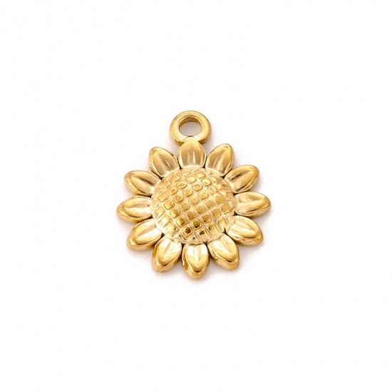 Immagine di Placcatura Sottovuoto Ecologica 304 Acciaio Inossidabile Charms Girasole Oro Placcato 15mm x 13mm, 1 Pz