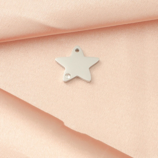 Bild von Umweltfreundlich 304 Edelstahl Galaxis Charms Pentagramm Stern Silberfarbe Transparent Strass 13mm x 11mm, 3 Stück
