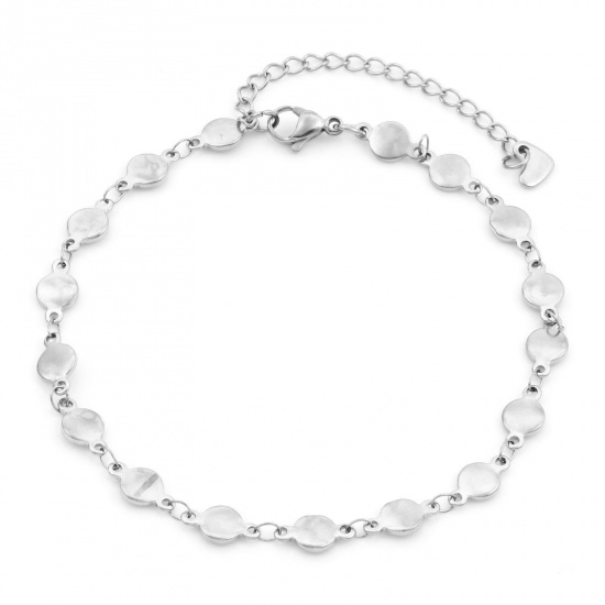 Immagine di Ecologico 304 Acciaio Inossidabile Serie Geometry Catena Cavigliere Tono Argento Tondo 24cm - 22cm lunghezza, 1 Pz
