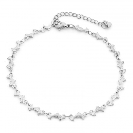 Bild von Großhandel Delfine 304 Edelstahl Schmuckkette Kette Fußketten, Silberfarbe Umweltfreundlich, Frauen Ozean Schmuck Stilvoll Geschenk Schmuckbedarf, 24cm - 22cm lang, 1 Strang