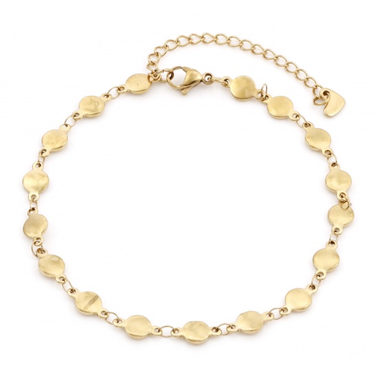 Imagen de 1 Unidad Recubrimiento al Vacío PVD Ecológico 304 Acero Inoxidable Geométrico Cadenas Tobilleras Chapado en Oro de 18K Ronda 24cm - 22cm longitud