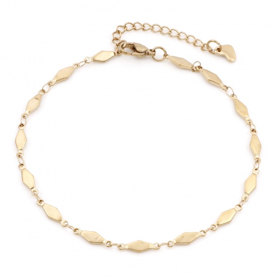 Imagen de 1 Unidad Recubrimiento al Vacío PVD Ecológico 304 Acero Inoxidable Geométrico Cadenas Tobilleras Chapado en Oro de 18K Diamond 24cm - 22cm longitud