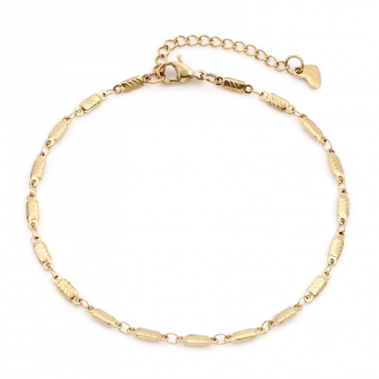 Imagen de 1 Unidad Recubrimiento al Vacío PVD Ecológico 304 Acero Inoxidable Geométrico Cadenas Tobilleras Chapado en Oro de 18K Rectángulo 24cm - 22cm longitud