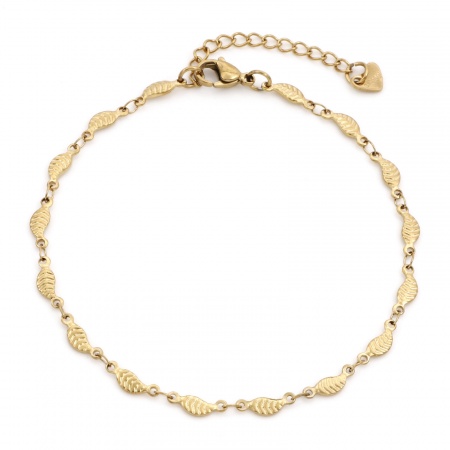 Bild von Großhandel Blätter 304 Edelstahl Schmuckkette Kette Fußketten, 18K Vergoldet Umweltfreundliche PVD, Frauen Stilvoll Geschenk Schmuckbedarf, 24cm - 22cm lang, Kettengröße: 4mm, 1 Strang
