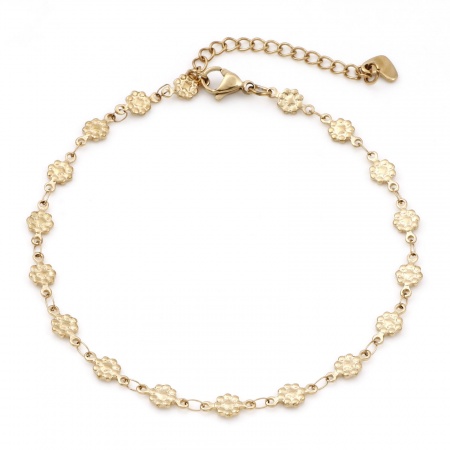 Picture of Wholesale Flower 304 Stainless Steel Link Chain Anklet, 18K Gold Plated Eco-friendly PVD, Women's Stylish Gift Jewelry Supply, 24cm - 22cm long, Chain Size: 5mm, 1 Piece
