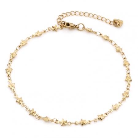 Picture of Wholesale Pentagram Star 304 Stainless Steel Link Chain Anklet, 18K Gold Plated Eco-friendly PVD, Women's Galaxy Gift Jewelry Supply, 24cm - 22cm long, Chain Size: 4.5mm, 1 Piece