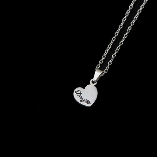 Picture of Eco-friendly 304 Stainless Steel Mother's Day Link Cable Chain Necklace Silver Tone Heart Message " Mother & Daughter " 42cm(16 4/8") long, 1 Piece