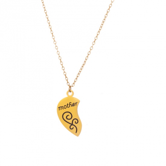 Picture of Eco-friendly 304 Stainless Steel Mother's Day Link Cable Chain Necklace Gold Plated Broken Heart Message " Mother " 42cm(16 4/8") long, 1 Piece