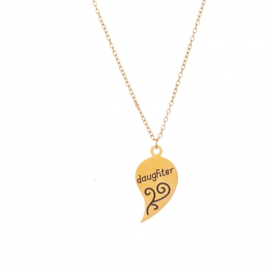 Picture of Eco-friendly 304 Stainless Steel Mother's Day Link Cable Chain Necklace Gold Plated Broken Heart Message " Daughter " 42cm(16 4/8") long, 1 Piece