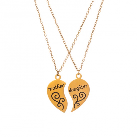 Picture of Eco-friendly 304 Stainless Steel Mother's Day Link Cable Chain Necklace Gold Plated Broken Heart Message " Mother & Daughter " 42cm(16 4/8") long, 1 Set ( 2 PCs/Set)