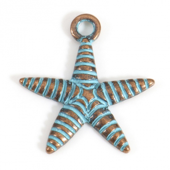 Picture of 10 PCs Zinc Based Alloy Patina Charms Antique Copper Star Fish Marine Animal 21mm x 19mm