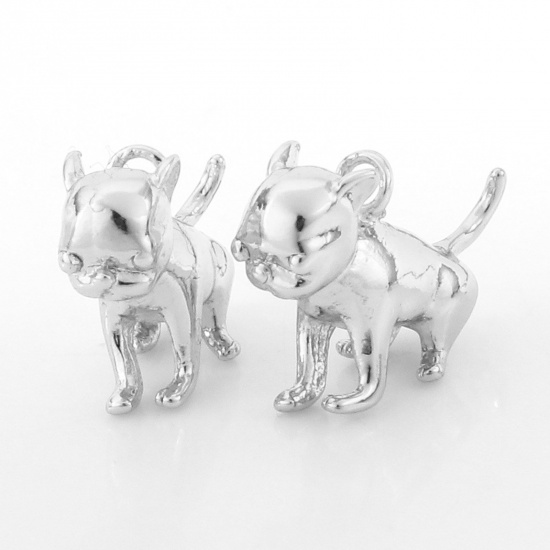 Picture of Brass Charms Real Platinum Plated Cat Animal 3D 16.5mm x 11mm, 2 PCs