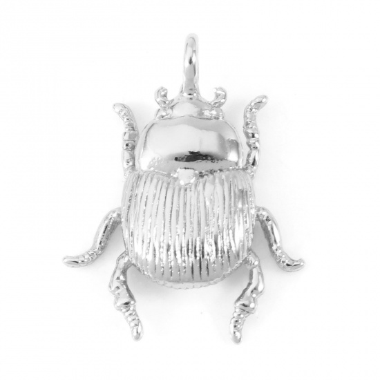 Picture of Brass Charms Real Platinum Plated Insect Animal Beetle 3D 17mm x 13mm, 2 PCs