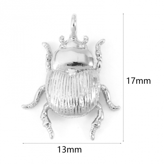 Picture of Brass Charms Real Platinum Plated Insect Animal Beetle 3D 17mm x 13mm, 2 PCs