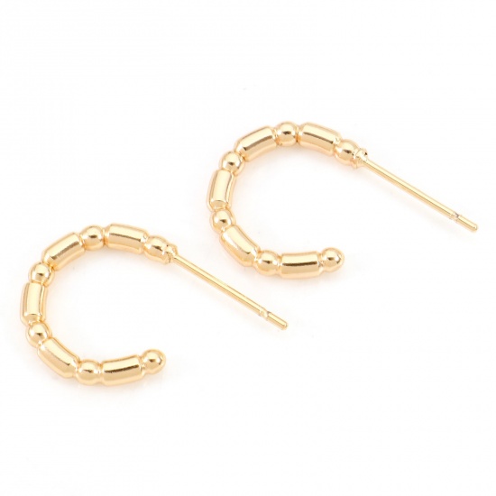 Picture of Brass Hoop Earrings 18K Real Gold Plated C Shape 19mm x 13mm, Post/ Wire Size: (21 gauge), 2 PCs