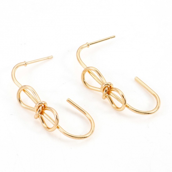 Picture of Brass Earrings 18K Real Gold Plated Infinity Symbol 3.5cm x 0.8cm, Post/ Wire Size: (20 gauge), 2 PCs