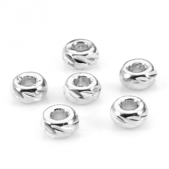 Immagine di 20 Pz Ecologico Ottone Perline per la Creazione di Gioielli con Fai-da-te Vero Platino Placcato Tondo Intagliato 3mm Dia., Buco: Circa 1mm