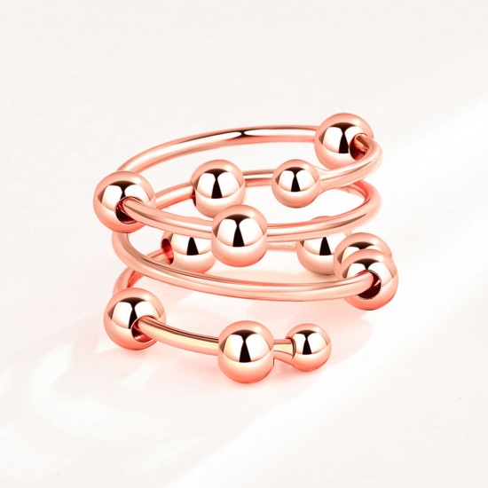Picture of Brass Stress Relieving Anti Anxiety Fidget Spinner Open Adjustable Beaded Rings Rose Gold 16mm(US size 5.25), 1 Piece                                                                                                                                         