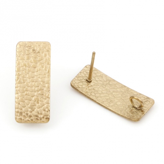 Bild von Umweltfreundliche PVD-Vakuumbeschichtung 304 Edelstahl Ohrstecker-Ohrstecker mit Schlaufenverbinder-Zubehör Rechteck 18K Gold plattiert Spalte 20mm x 8mm, Drahtstärke: (20 gauge), 10 Stück