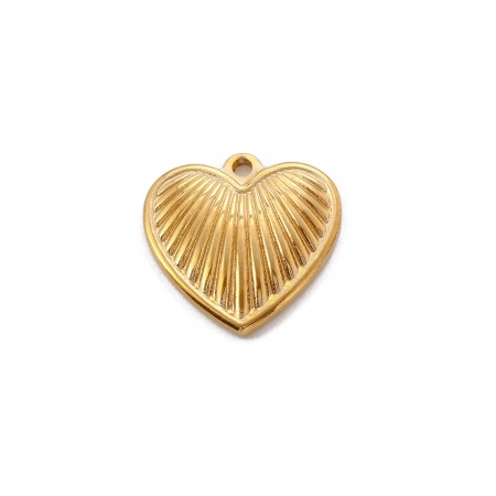 Picture of Eco-friendly Vacuum Plating 304 Stainless Steel Valentine's Day Charms 18K Gold Plated Heart 18mm Dia., 1 Piece