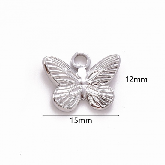 Image de Breloques en 304 Acier Inoxydable Respectueux de la Nature Insecte Papillon Argent Mat 15mm x 12mm , 1 Pièce