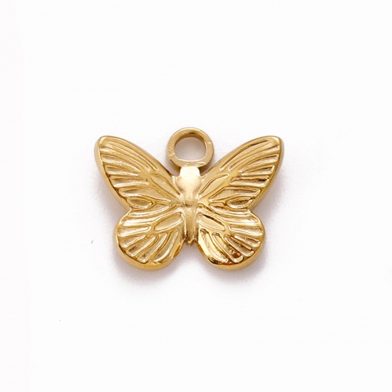 Picture of Eco-friendly Vacuum Plating 304 Stainless Steel Insect Charms 18K Gold Color Butterfly Animal 15mm x 12mm, 1 Piece