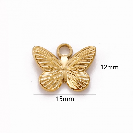 Image de Breloques en 304 Acier Inoxydable Placage Sous Vide Écologique Insecte Papillon Plaqué Or 18K 15mm x 12mm , 1 Pièce