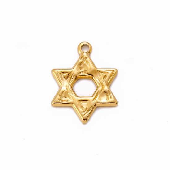 Immagine di 1 Pz Placcatura Sottovuoto Ecologica 304 Acciaio Inossidabile Religione Ciondoli Placcato Oro 18K Stella a Sei Punte Filigrana 17mm x 13mm