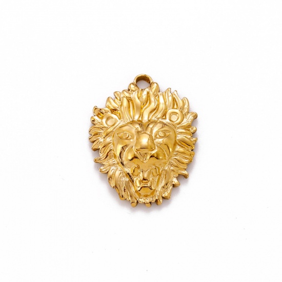Image de Breloques en 304 Acier Inoxydable Placage Sous Vide Écologique Lion Plaqué Or 18K 26mm x 21mm , 1 Pièce