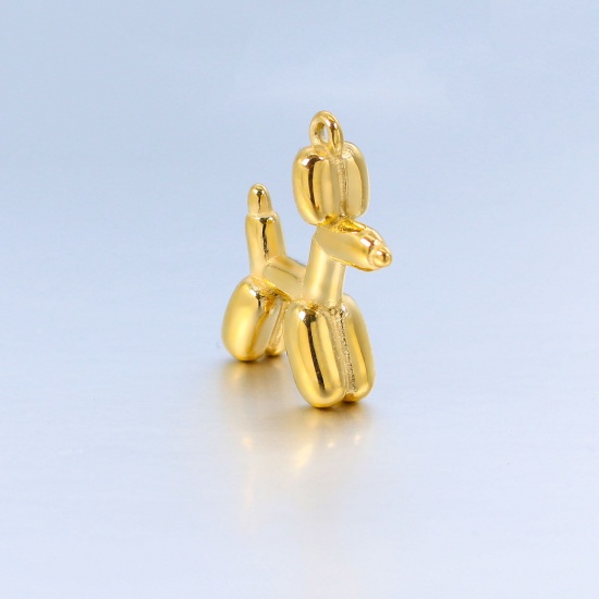 Picture of Eco-friendly Vacuum Plating 304 Stainless Steel Charms 18K Gold Color Dog Animal Balloon 19mm x 15mm, 1 Piece