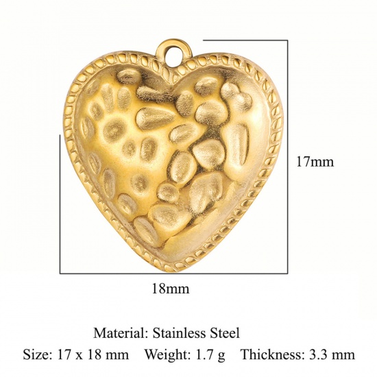 Picture of Eco-friendly Vacuum Plating 304 Stainless Steel Valentine's Day Charms 18K Gold Color Heart 18mm x 17mm, 1 Piece