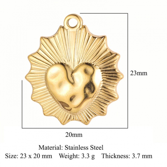 Picture of Eco-friendly Vacuum Plating 304 Stainless Steel Valentine's Day Charms 18K Gold Color Sun Heart 23mm x 20mm, 1 Piece