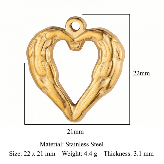 Picture of Eco-friendly Vacuum Plating 304 Stainless Steel Valentine's Day Charms 18K Gold Color Heart 22mm x 21mm, 1 Piece