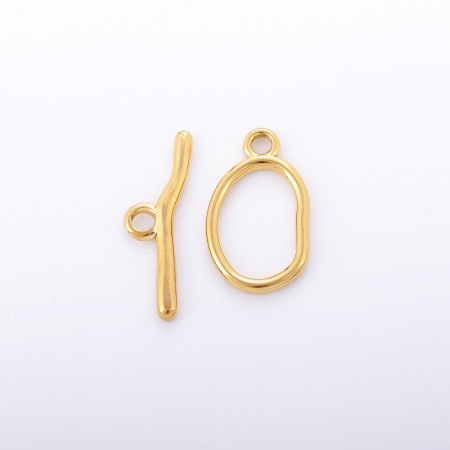 Bild von Umweltfreundliche Vakuumbeschichtung 304 Edelstahl Knebelverschluss Oval 18K Gold plattiert 1 Set