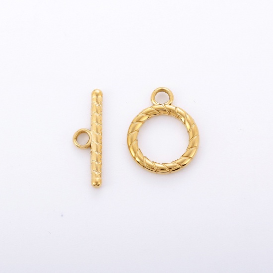 Picture of Eco-friendly Vacuum Plating 304 Stainless Steel Toggle Clasps Round 18K Gold Color 1 Set