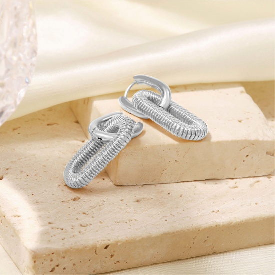 Immagine di 1 Paio Ecologico Elegante Squisito Tono Argento 304 Acciaio Inossidabile Orecchino Per Donne Regalo 33mm x 13.5mm
