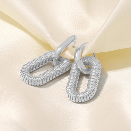 Immagine di 1 Paio Ecologico Elegante Squisito Tono Argento 304 Acciaio Inossidabile Orecchino Per Donne Regalo 33mm x 13.5mm