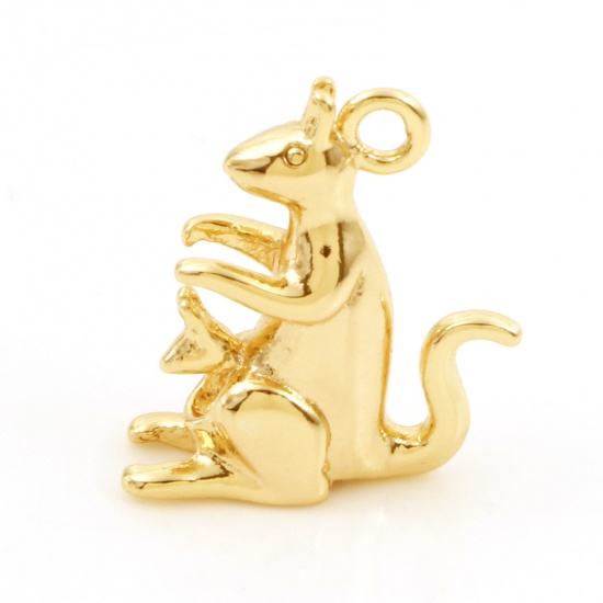 Imagen de Latón Colgantes Charms Canguro 18K Oro Real Chapado 3D 18mm x 16mm, 2 Unidades