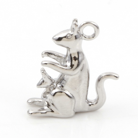 Imagen de Latón Colgantes Charms Canguro Platino Real Chapado 3D 18mm x 16mm, 2 Unidades
