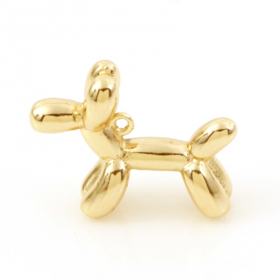 Immagine di Ottone Charms Palloncino 18K Vero Oro Placcato Cane 3D 16mm x 13mm, 2 Pz