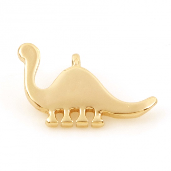 Immagine di Ottone Charms Dinosauro 18K Vero Oro Placcato 13mm x 8mm, 5 Pz