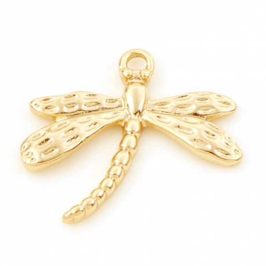 Immagine di Ottone Insetto Charms Libellula 18K Vero Oro Placcato 22mm x 20mm, 2 Pz