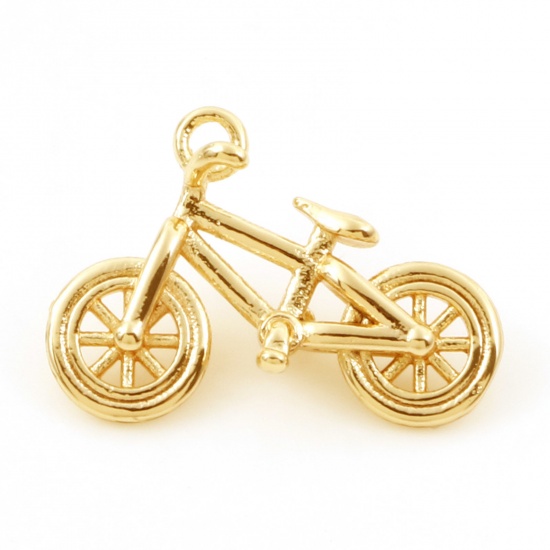 Picture of Brass Charms 18K Real Gold Plated Bicycle 3D 20mm x 14mm, 2 PCs
